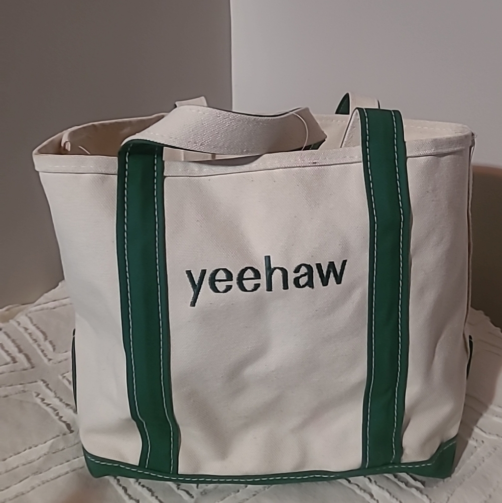 Vintage LL Bean Boat & Tote Canvas Bag Ivory Green Size Large Made in USA